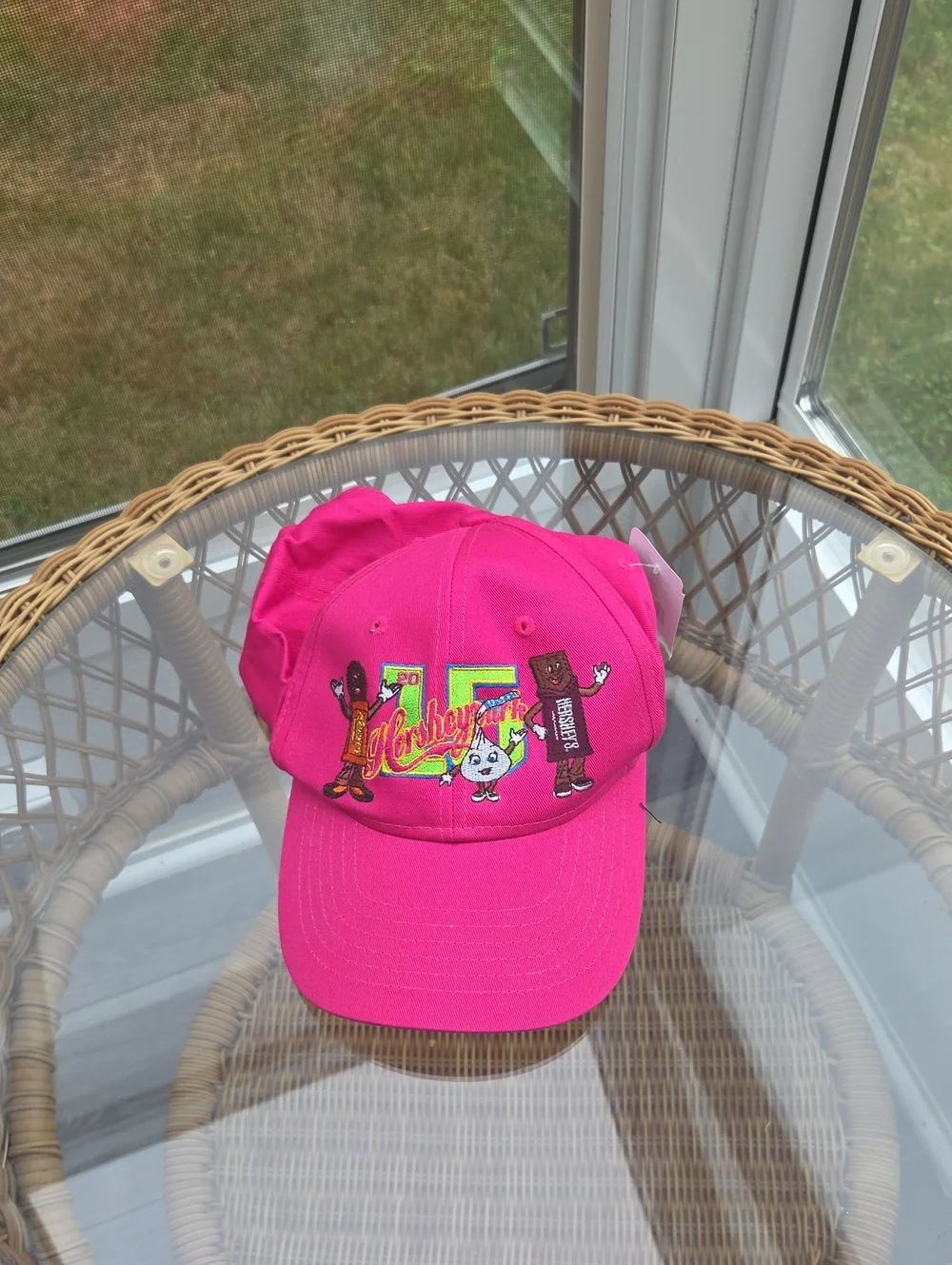 HersheyPark 2015 Hot Pink Embroidered Character Baseball Hat Velcro Back NWT